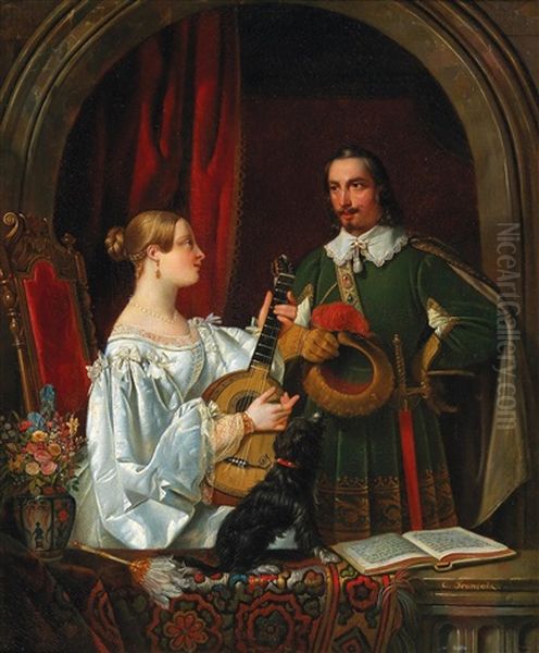 Musical Entertainment Oil Painting by Charles Emile Francois