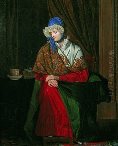 Portrait De Jeune Femme Au Chale Brode Oil Painting by Charles Emile Francois