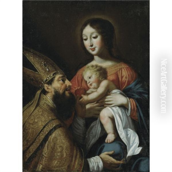 The Madonna And Child With Saint Augustine Oil Painting by Guy (Guide) Francois