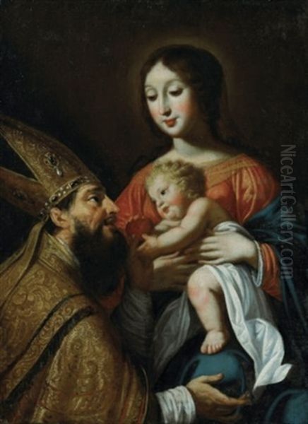 Vierge A L'enfant Avec Saint Augustin Oil Painting by Guy (Guide) Francois