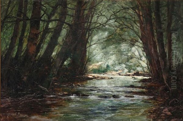 A Creek In A Forest Oil Painting by Joseph Charles Francois