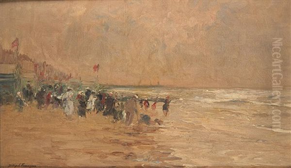 Baigneurs En Bord De Mer Du Nord Oil Painting by Joseph Charles Francois