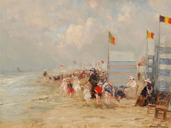 Scene De Plage Oil Painting by Joseph Charles Francois