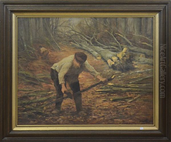 Bucheron Dans La Foret De Soignes Oil Painting by Joseph Charles Francois