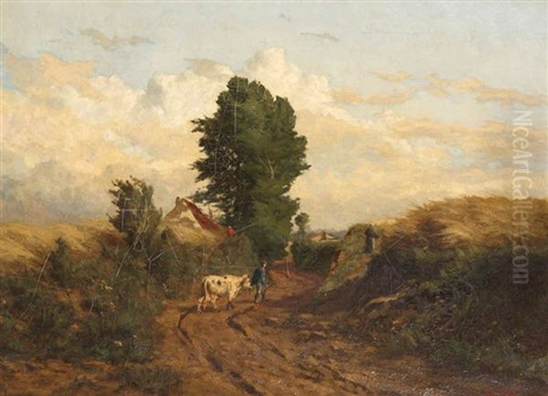 Paysan Et Cheval Sur Un Chemin Champetre Oil Painting by Joseph Charles Francois