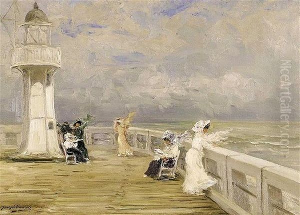 La Promenade Au Phare D'ostende Oil Painting by Joseph Charles Francois