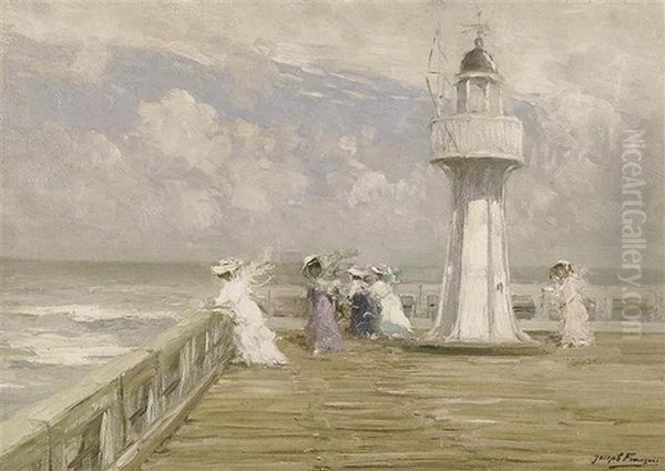 Promenade Au Phare D'ostende Oil Painting by Joseph Charles Francois