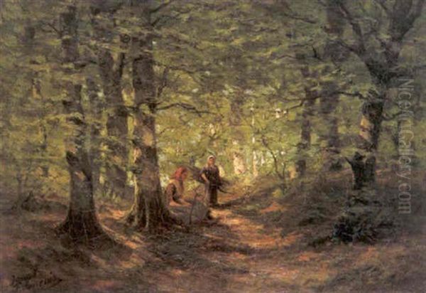 Bosgezicht Met Houtsprokkelaars Oil Painting by Joseph Charles Francois