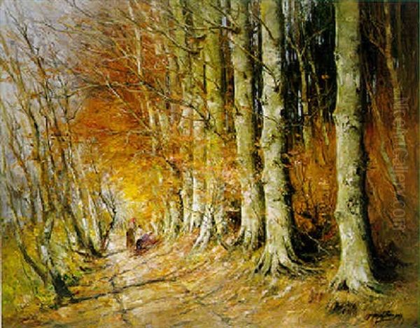 Dreef In Het Bos Met Hoetsprokkelaars Oil Painting by Joseph Charles Francois