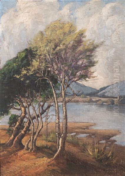 Trees By A River Oil Painting by Leo Francois