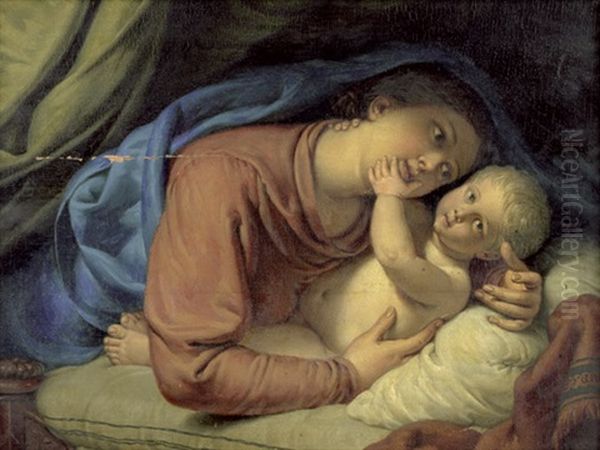 Maria Amabilis - Die Madonna Den Jesusknaben Liebkosend Oil Painting by Pierre Joseph Celestin Francois