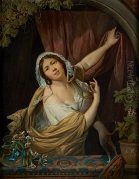 Jeune Femme Au Petit Chien Oil Painting by Pierre Joseph Celestin Francois