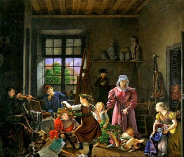 In The Artist's Studio Oil Painting by Pierre Joseph Celestin Francois