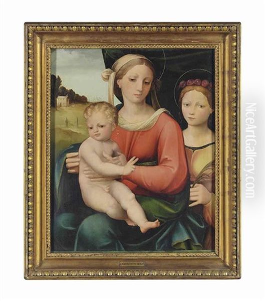 The Madonna With Child With Saint Philomena(?) Oil Painting by Innocenzo di Pietro (da Imola) Francucci