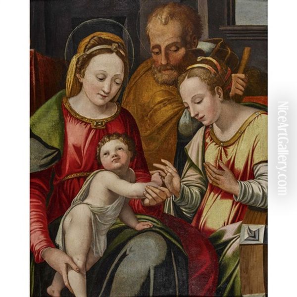 Heilige Familie Mit Johannesknabe Und Heiliger Katharina Von Alexandrien Oil Painting by Innocenzo di Pietro (da Imola) Francucci