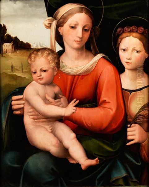 Maria Mit Kind Und Weiblicher Heiligen Oil Painting by Innocenzo di Pietro (da Imola) Francucci