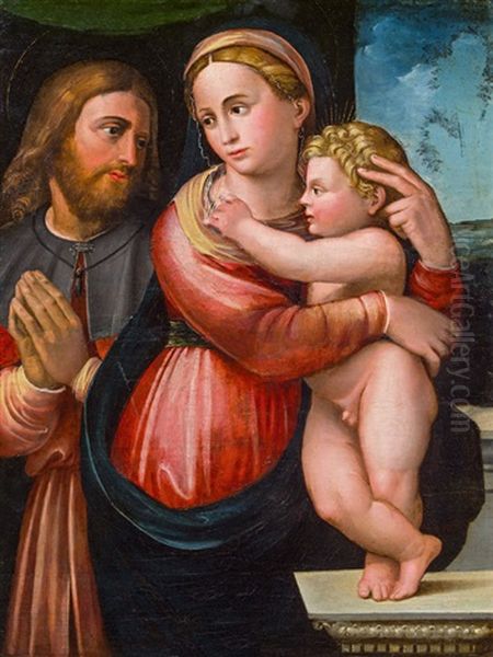 Madonna Mit Kind Und Hl. Rochus Oil Painting by Innocenzo di Pietro (da Imola) Francucci