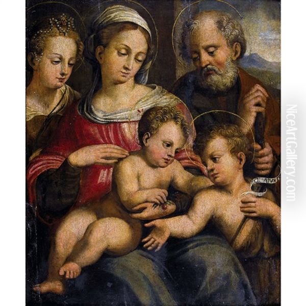 Die Heilige Familie Mit Dem Johannesknaben Und Der Katharina Von Alexandrien Oil Painting by Innocenzo di Pietro (da Imola) Francucci