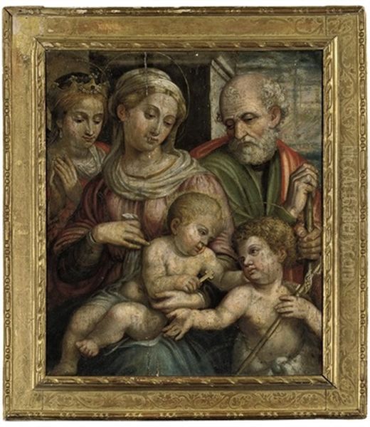 The Holy Family With The Infant Saint John The Baptist And Saint Catherine Of Alexandria Oil Painting by Innocenzo di Pietro (da Imola) Francucci