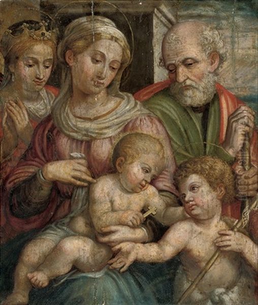 The Holy Family With The Infant Saint John The Baptist And Saint Catherine Of Alexandria Oil Painting by Innocenzo di Pietro (da Imola) Francucci