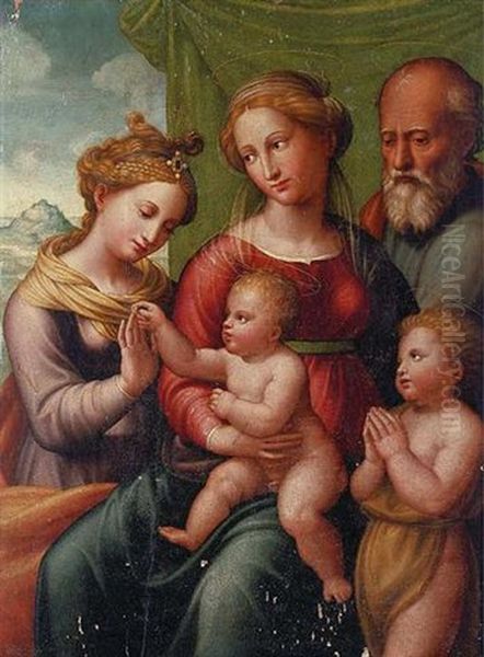 The Mystic Marriage Of Saint Catherine With Saint Joseph And The Infant Saint John The Baptist Oil Painting by Innocenzo di Pietro (da Imola) Francucci