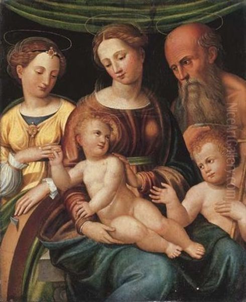 The Mystic Marriage Of Saint Catherine With Saint John The Baptist And Saint Jerome Oil Painting by Innocenzo di Pietro (da Imola) Francucci