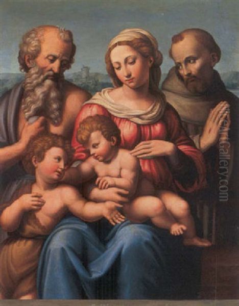 The Madonna And Child With The Infant Saint John The Baptist And Saints Jerome And Francis Oil Painting by Innocenzo di Pietro (da Imola) Francucci