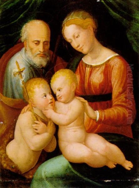 Sacra Famiglia Con San Giovannino Oil Painting by Innocenzo di Pietro (da Imola) Francucci