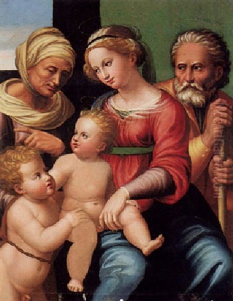 Holy Family With The Infant Saint John The Baptist And Saint Elizabeth Oil Painting by Innocenzo di Pietro (da Imola) Francucci