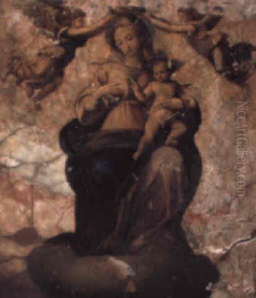 The Madonna And Child In Glory Crowned By Angels Oil Painting by Innocenzo di Pietro (da Imola) Francucci