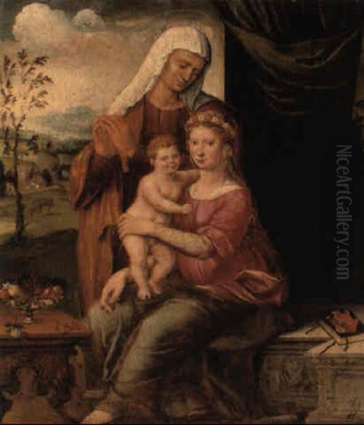 The Madonna And Child With St. Anne Oil Painting by Innocenzo di Pietro (da Imola) Francucci