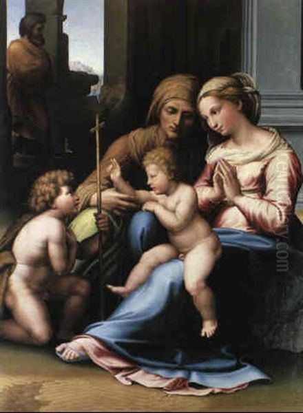 The Madonna And Child With The Infant St. John And St. Elizabeth Oil Painting by Innocenzo di Pietro (da Imola) Francucci