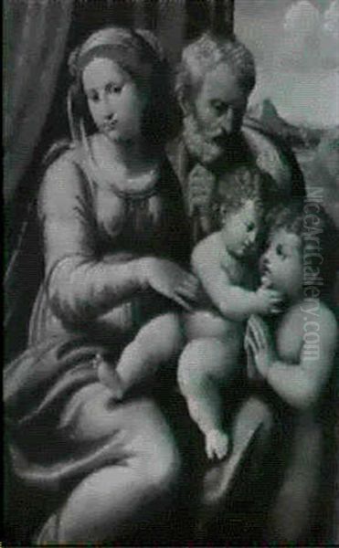 Sacra Famiglia Con S. Giovannino Oil Painting by Innocenzo di Pietro (da Imola) Francucci