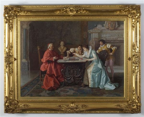 Cardinal At A Game Of Chess Oil Painting by Salvatore Frangiamore