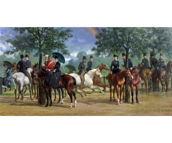 A Hunt Party Oil Painting by Alfred Frank