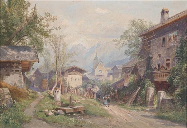 Ein Dorf, Ideal Fur Die Sommerfrische Oil Painting by Friedrich Frank