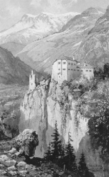 Die Haselburg Bei Bozen Oil Painting by Friedrich Frank