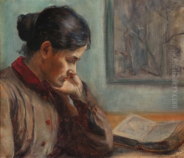 A Woman Reading A Book Oil Painting by Gertrud Frank