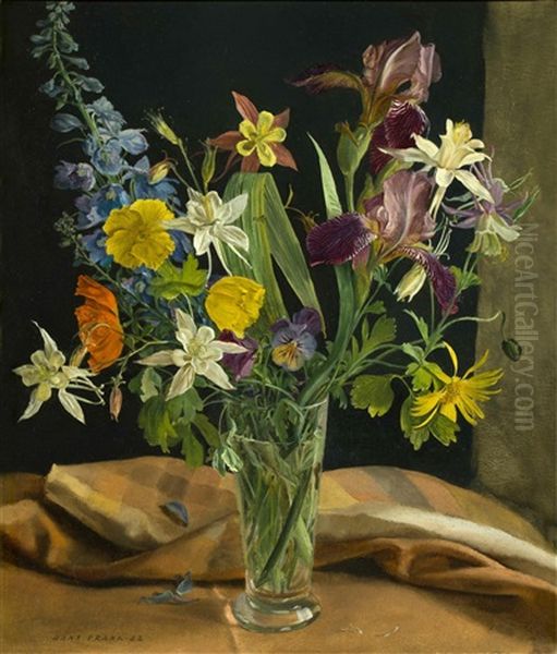 Blumenstrauss In Einer Glasvase Oil Painting by Hans Frank