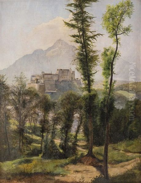 Blick Auf Die Feste Hohensalzburg Und Untersberg Oil Painting by Hans Frank