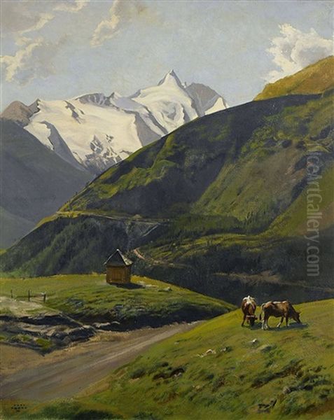 Alpenlandschaft Mit Weidenden Kuhen Oil Painting by Hans Frank