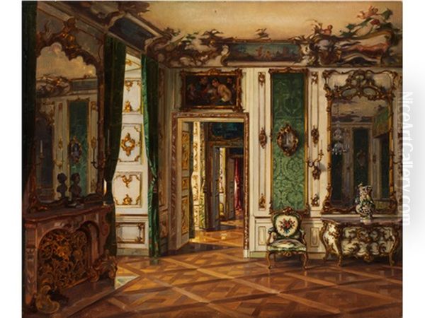 Das Grune Kurfurstenzimmer In Der Munchner Residenz Oil Painting by Josef Egon Frank