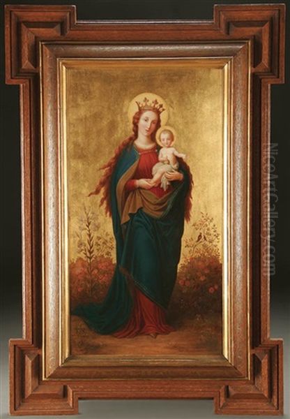 The Madonna And Child In A Garden Oil Painting by Julius Frank