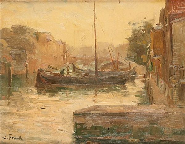 Barques A Quai Oil Painting by Lucien Frank