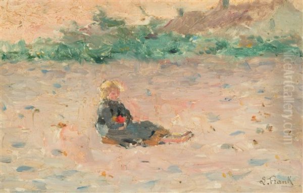 Child Sitting In A Field Oil Painting by Lucien Frank