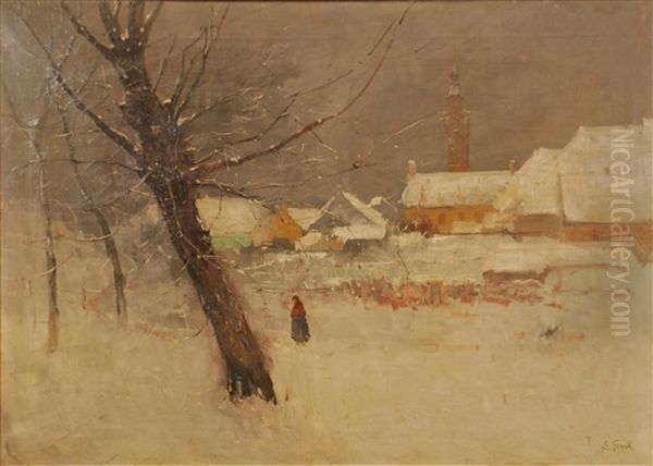 Vue De Village Sous La Neige Oil Painting by Lucien Frank