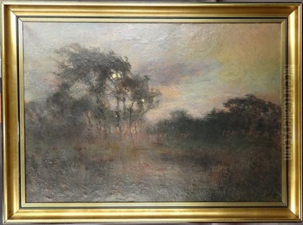 Paysage Au Coucher De Soleil Oil Painting by Lucien Frank