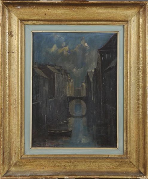 Canal Nocturne Oil Painting by Lucien Frank