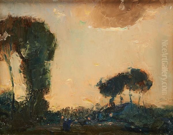 Coucher De Soleil Sur La Chaumiere Oil Painting by Lucien Frank