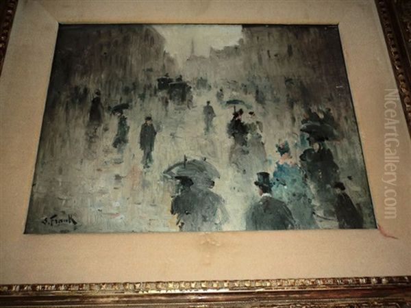 Paris Sous La Pluie. Promeneurs Et Elegantes Oil Painting by Lucien Frank